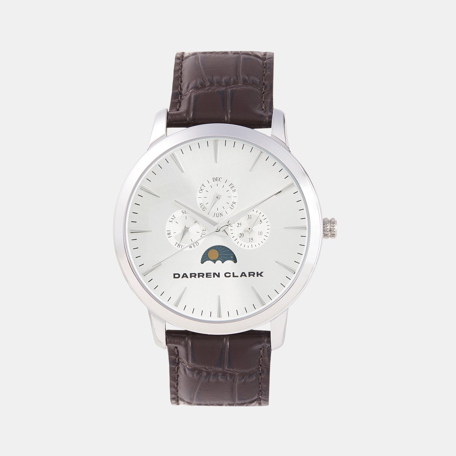 Men Quartz Silver Dial Multi-Function Leather Watch 1012H-L0103