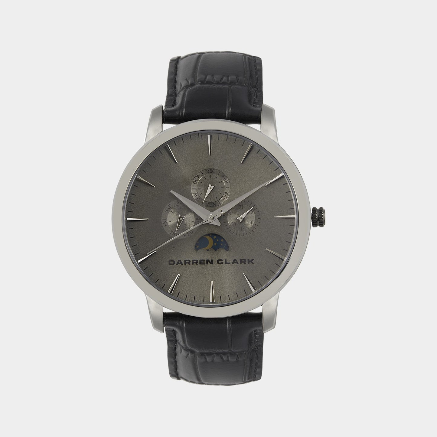 Men Quartz Grey Dial Multi-Function Leather Watch 1012J-L0315
