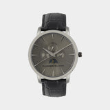 Men Quartz Grey Dial Multi-Function Leather Watch 1012J-L0315