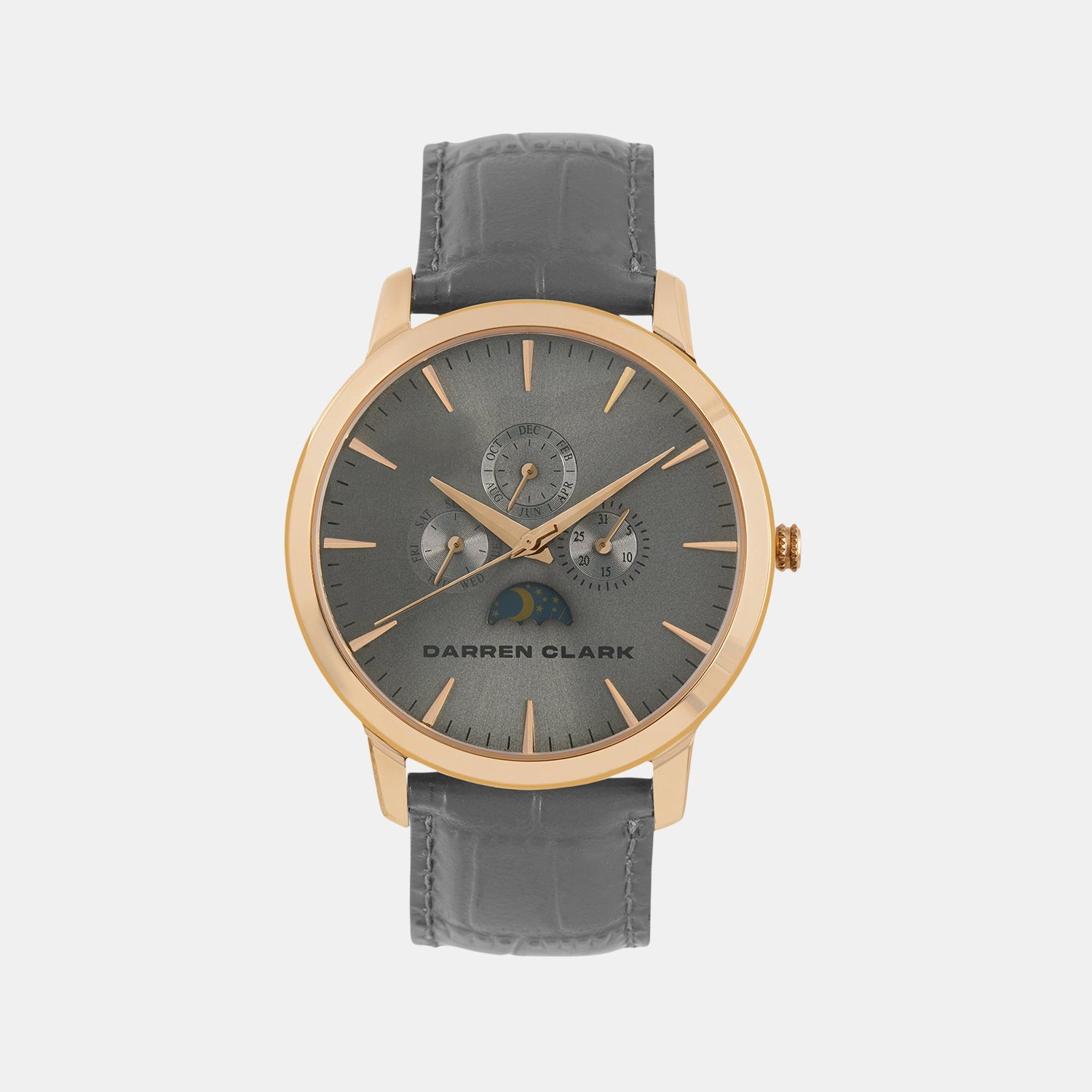 Men Quartz Grey Dial Multi-Function Leather Watch 1012F-L0815