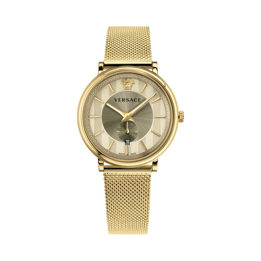 Versace V Circle Gent Round Analog Gold Dial Men Watch VBQ070017