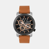 Men Quartz Black Dial Multi-Function Leather Watch 1011R-L0404