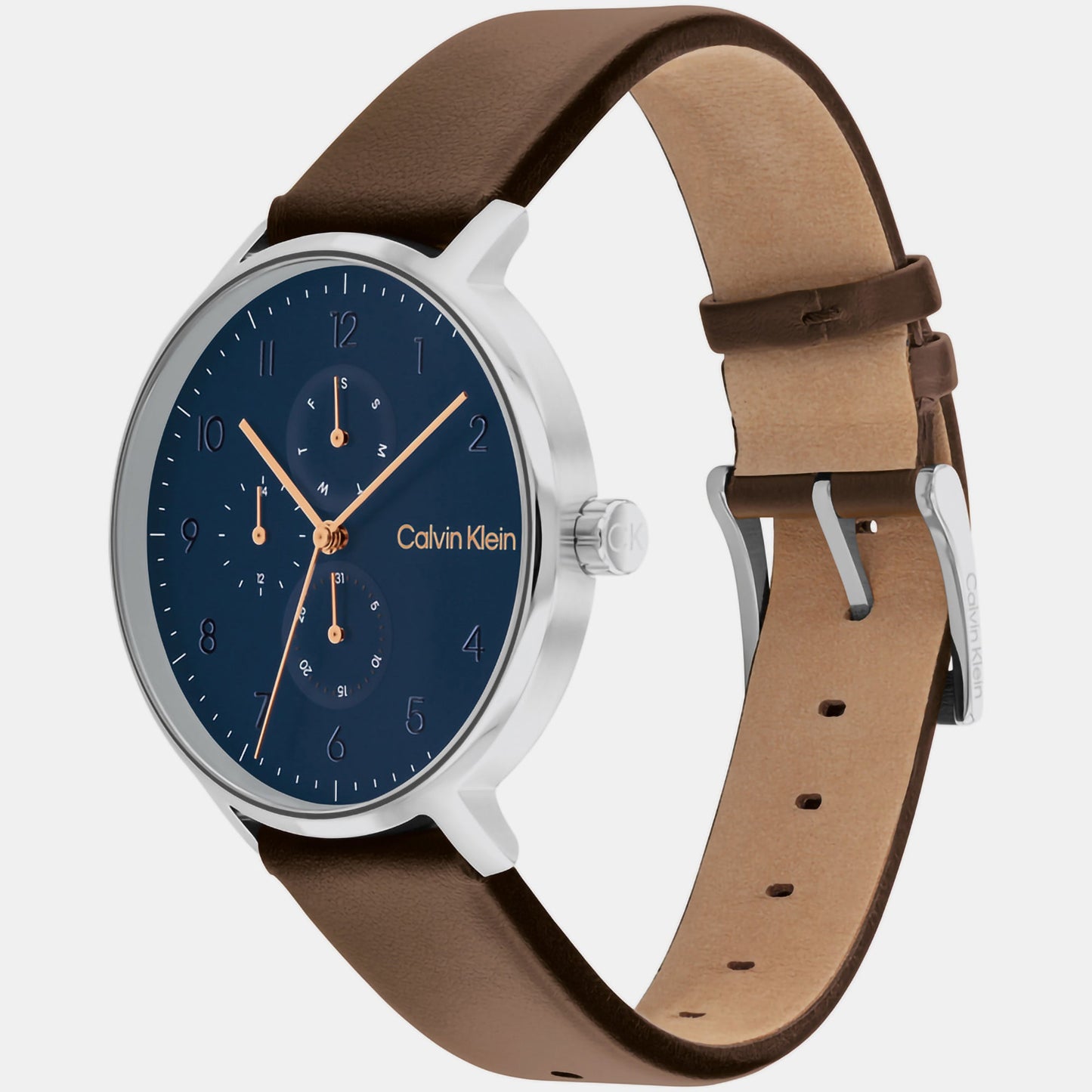 Ck Stun Unisex Quartz Blue Dial Multi-Function Leather Watch 25200406