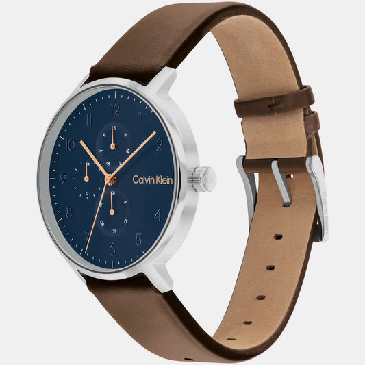 Ck Stun Unisex Quartz Blue Dial Multi-Function Leather Watch 25200406