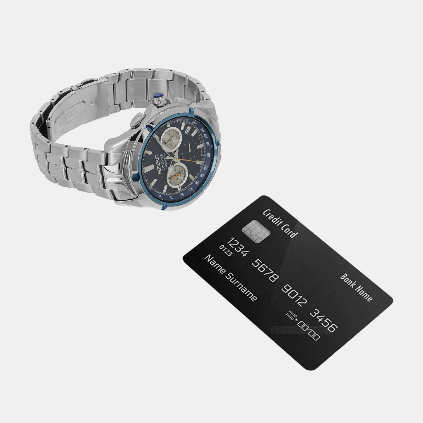 Coutura Men Quartz Blue Dial Chronograph Stainless Steel Watch SSB431P9