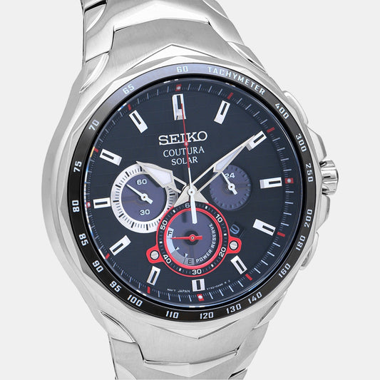 Coutura Men Solar Black Dial Chronograph Stainless Steel Watch SSC743P9
