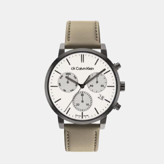 Swiss Gauge Men Quartz White Dial Chronograph Leather Watch 25000030