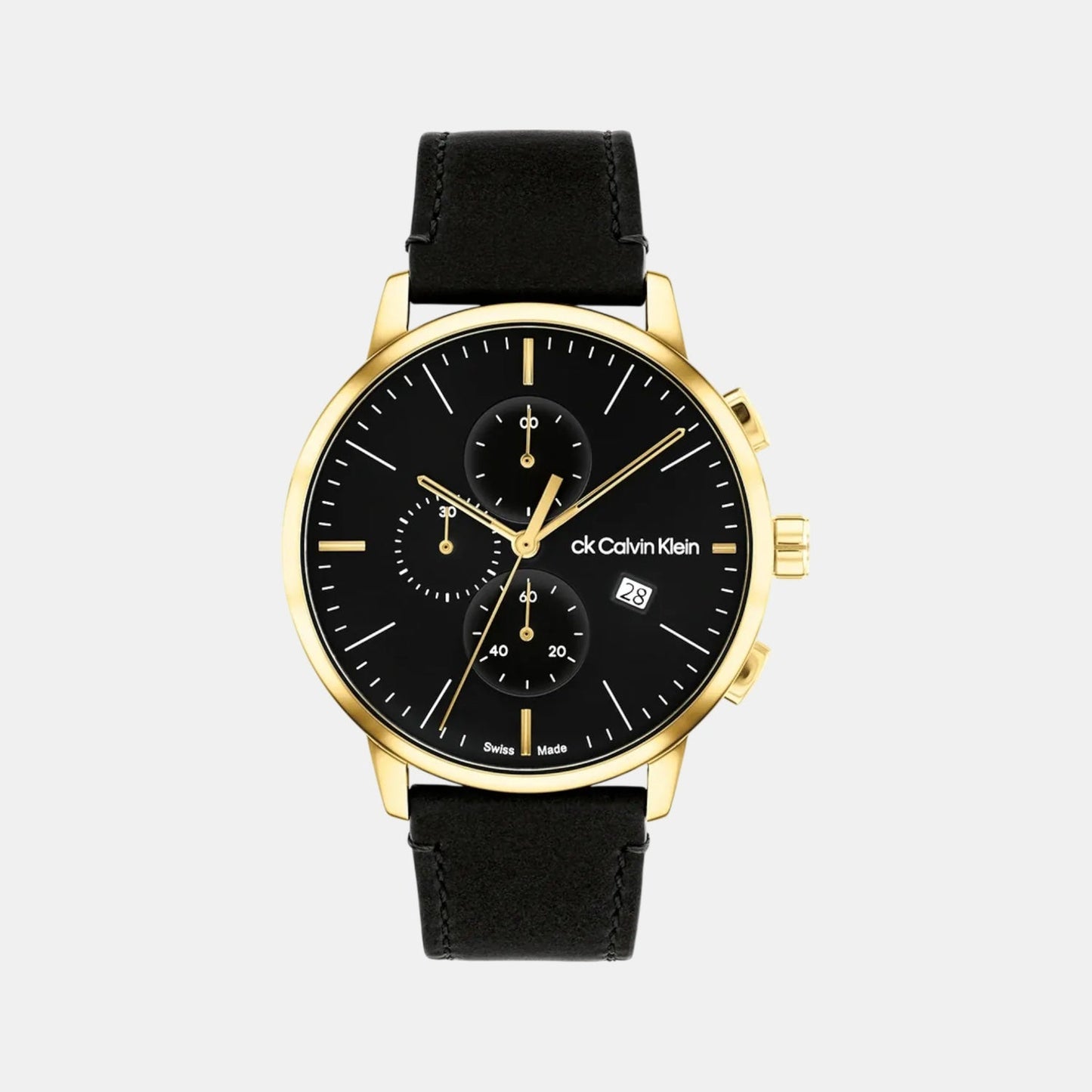Swiss Chrono Men Quartz Black Dial Chronograph Leather Watch 25000038