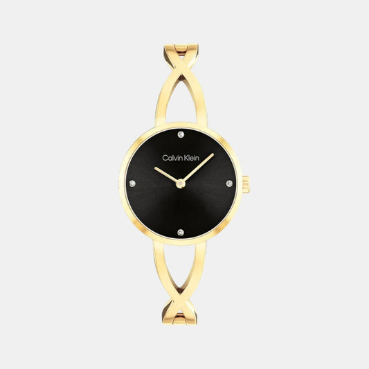 Sculpted Embrace Women Quartz Black Dial Analog Stainless Steel Watch 25100059