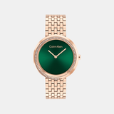 Twisted Bezel Women Quartz Green Dial Analog Stainless Steel Watch 25100068