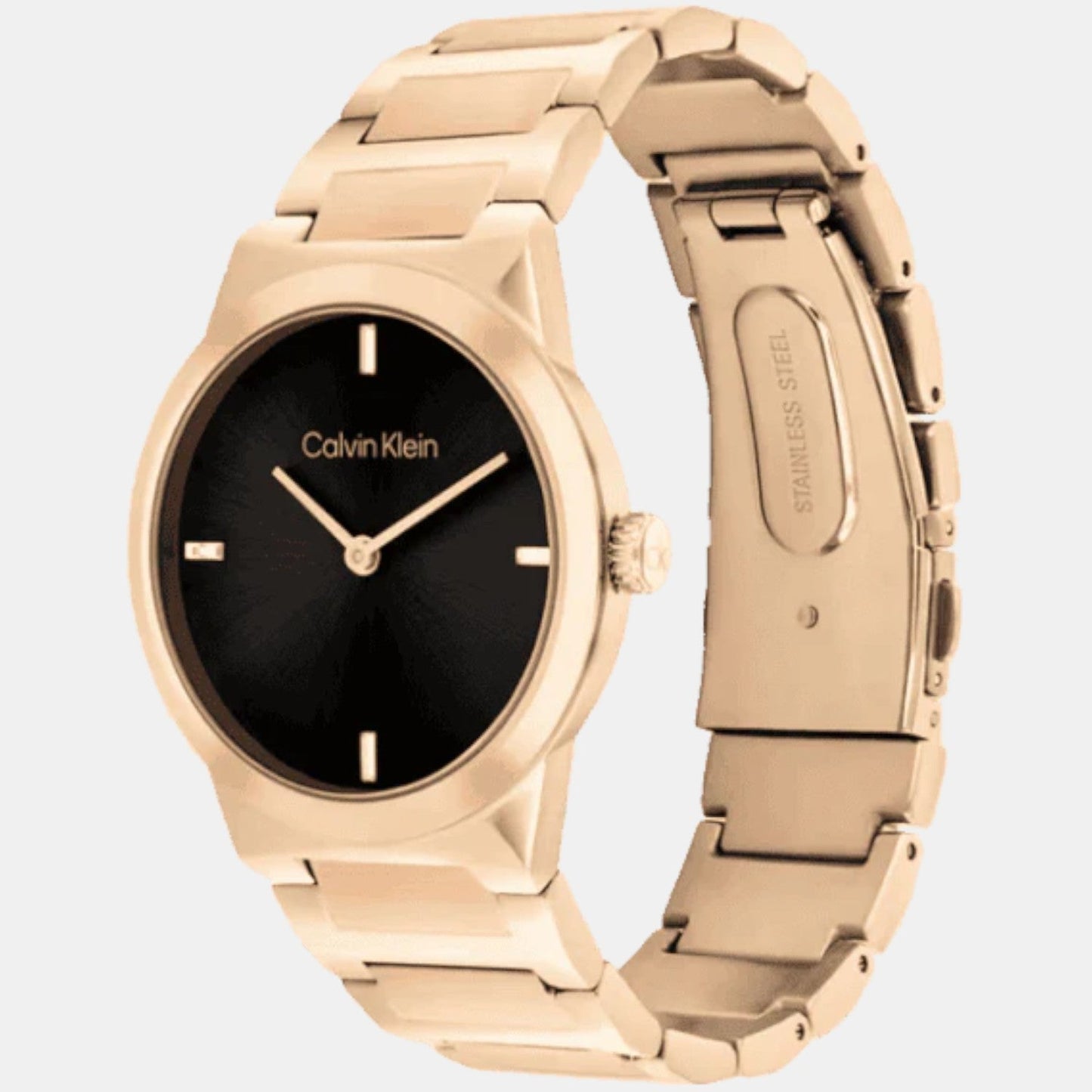 Ck Linear Elegance Women Quartz Black Dial Analog Stainless Steel Watch 25100086