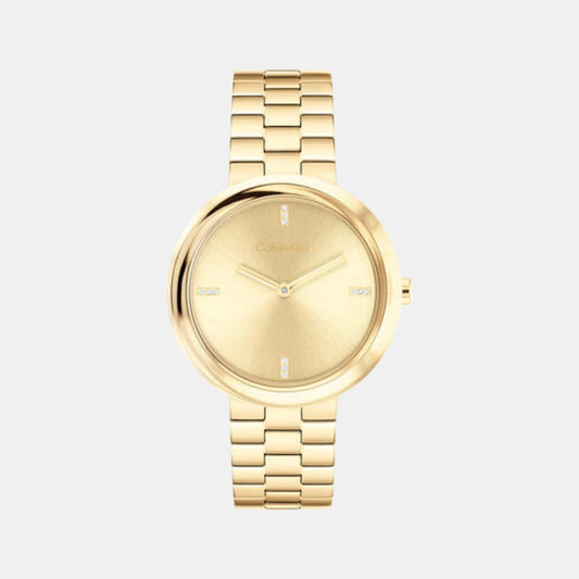 Twisted Bezel Women Quartz Gold Dial Analog Stainless Steel Watch 25100094