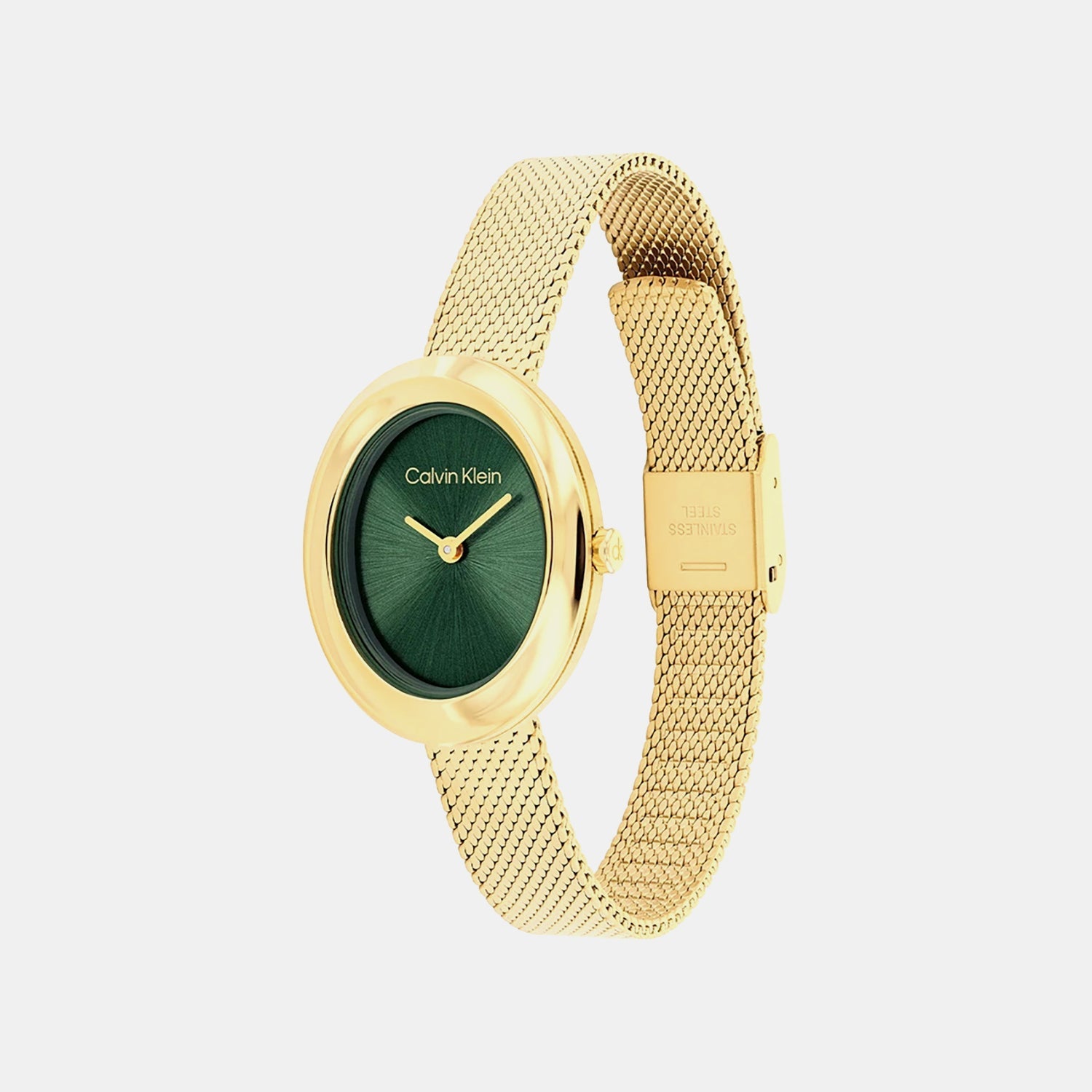 Twisted Bezel Women Quartz Green Dial Analog Stainless Steel Watch 25100152