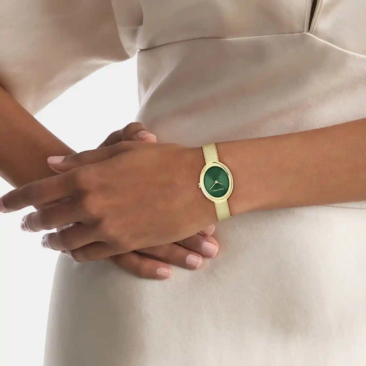 Twisted Bezel Women Quartz Green Dial Analog Stainless Steel Watch 25100152