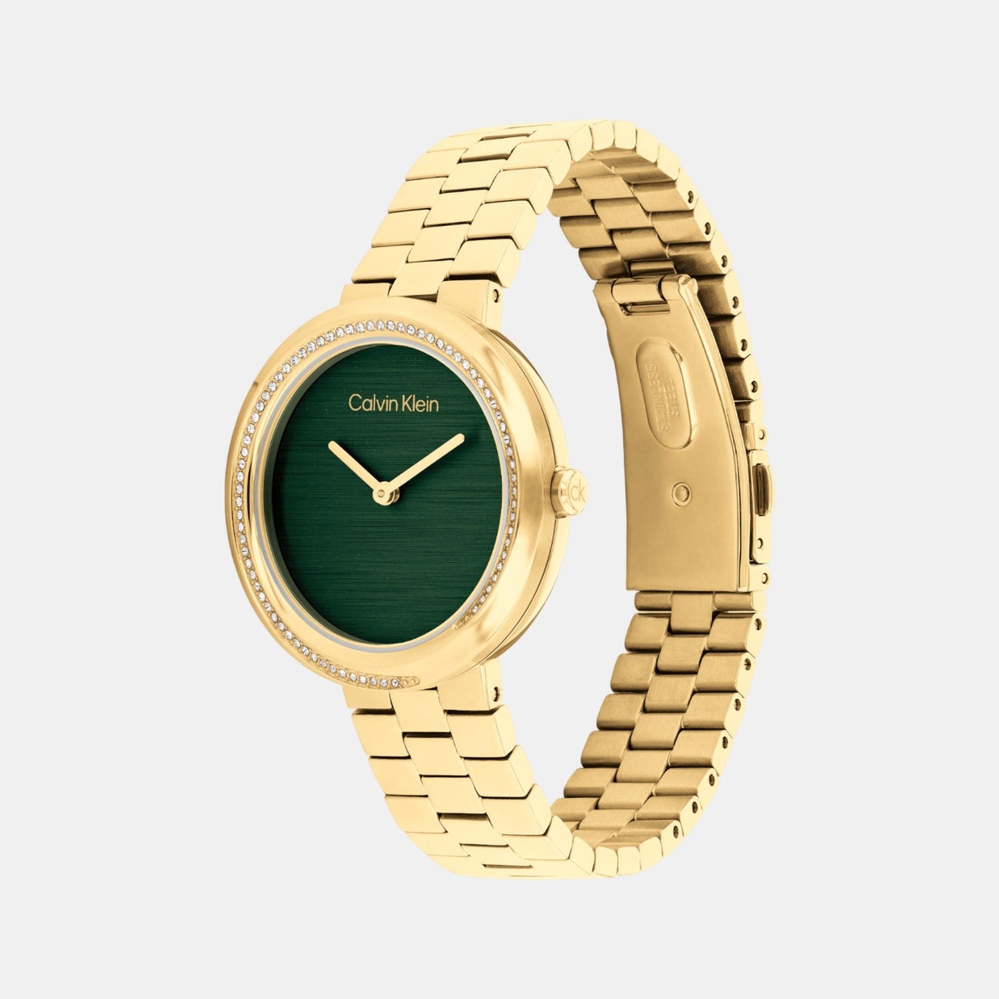 Twisted Bezel Women Quartz Green Dial Analog Stainless Steel Watch 25100167