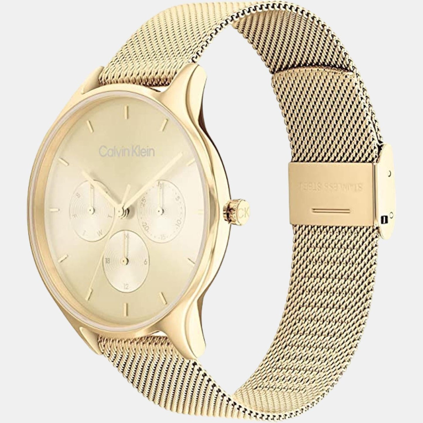 Timeless Women Quartz Yellow Dial Multi-Function Mesh Watch 25200103