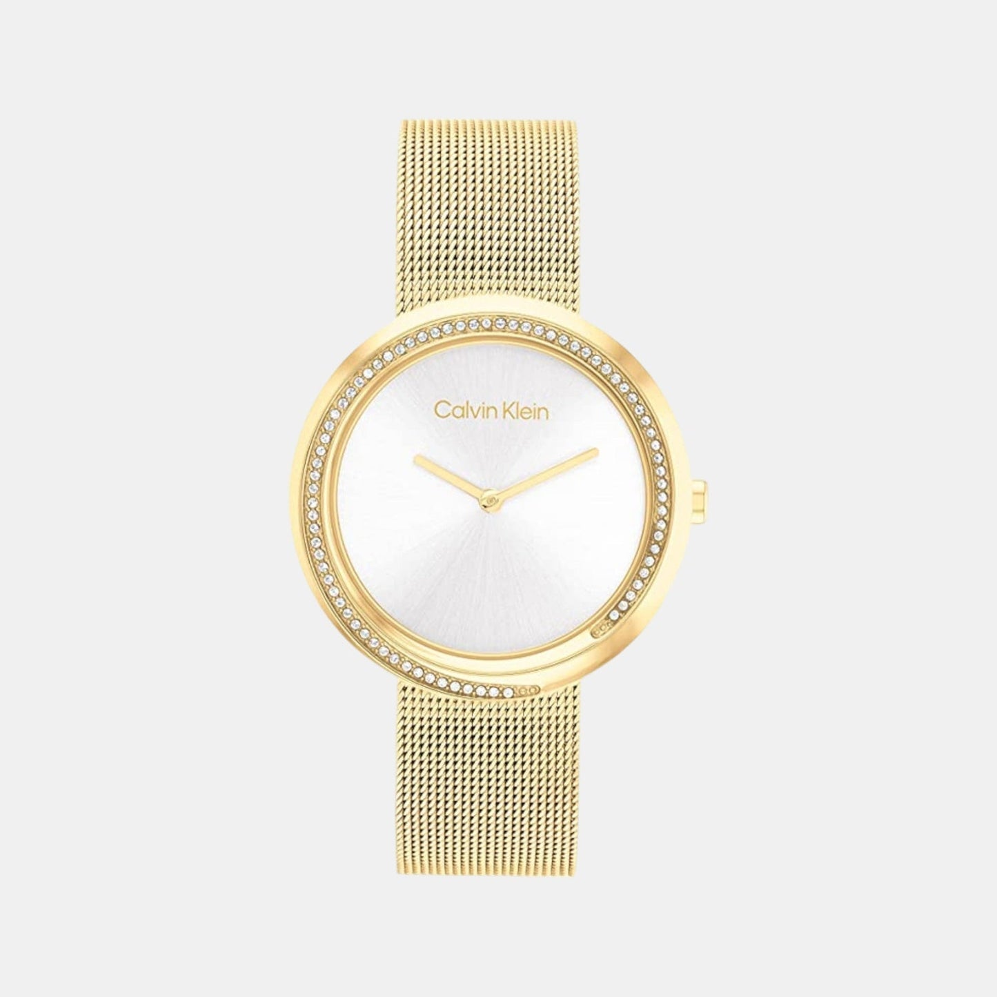 Twisted Bezel Women Quartz Silver Dial Analog Mesh Watch 25200150
