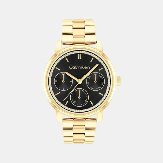 Minimalistic Women Quartz Black Dial Chronograph Stainless Steel Watch 25200177