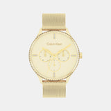 Ck Dress Women Quartz Gold Dial Multi-Function Mesh Watch 25200372