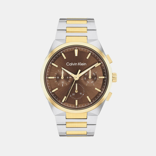 Distinguish Men Quartz Brown Dial Multi-Function Stainless Steel Watch 25200442