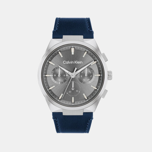 Distinguish Men Quartz Grey Dial Multi-Function Leather Watch 25200444