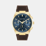 Distinguish Men Quartz Blue Dial Multi-Function Leather Watch 25200445