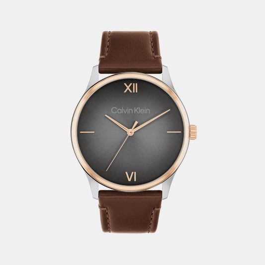Ascend Men Quartz Grey Dial Analog Leather Watch 25200453