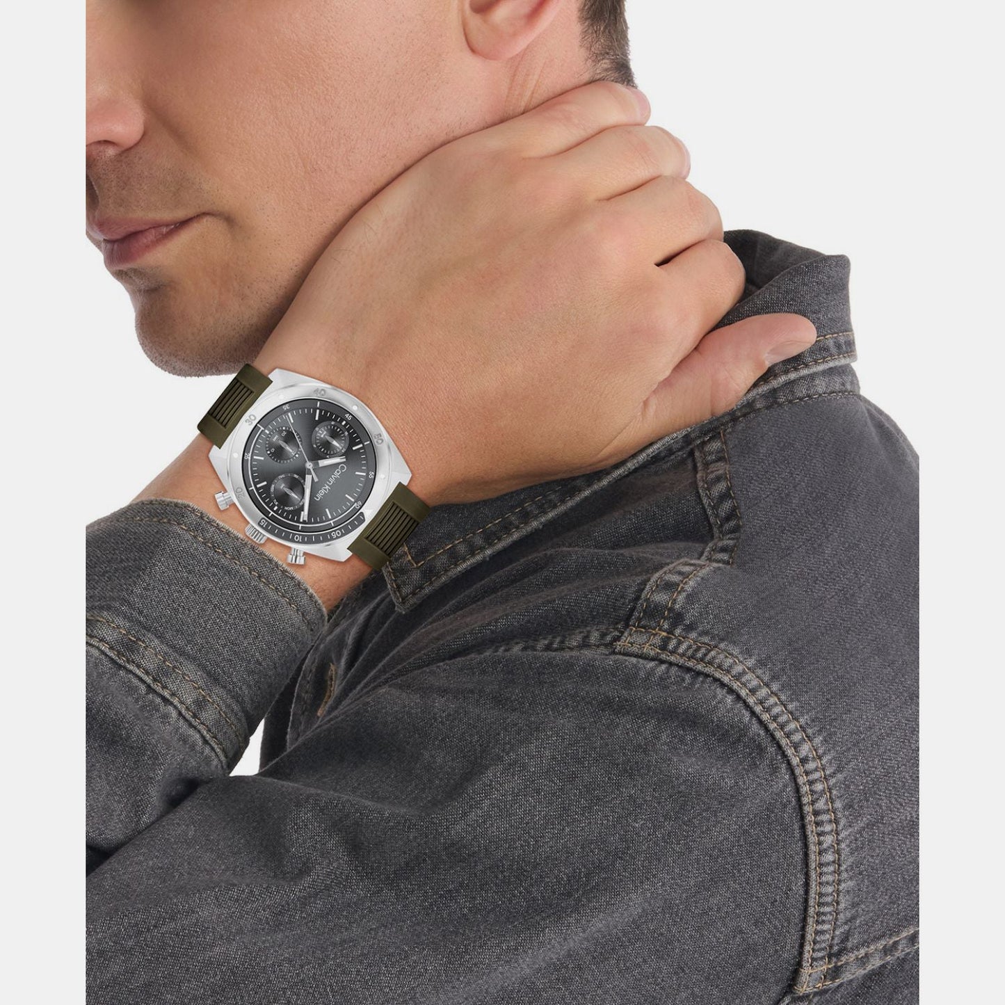 Ck Flex Men Quartz Grey Dial Chronograph Silicone Watch 25200469