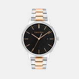 Linked Bracelet Men Quartz Black Dial Analog Stainless Steel Watch 25200479