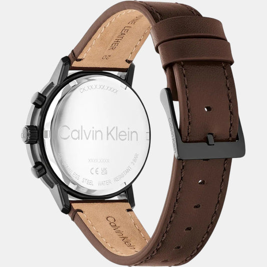 Gauge Men Quartz Grey Dial Multi-Function Leather Watch 25200498