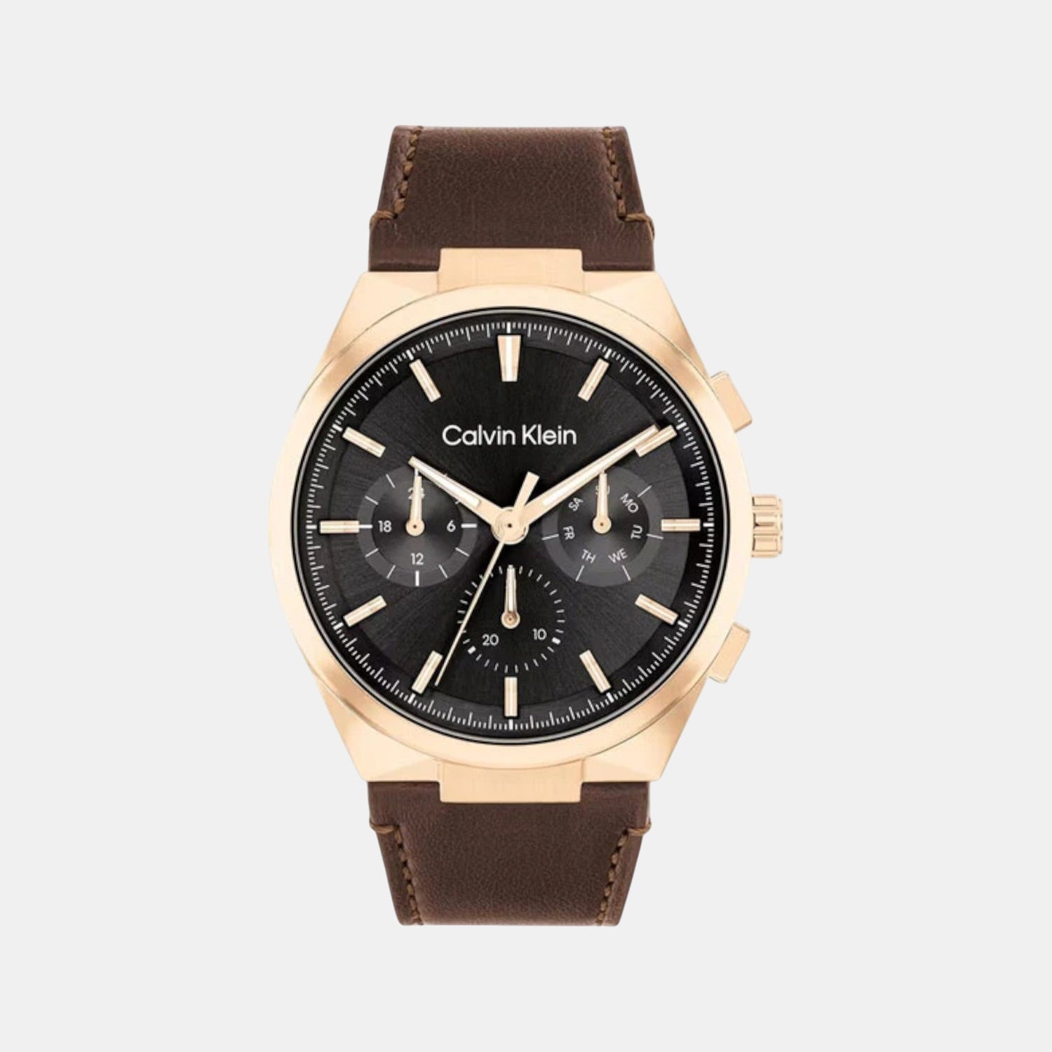 Distinguish Men Quartz Black Dial Multi-Function Leather Watch 25200507
