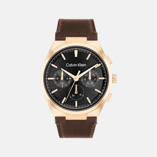 Distinguish Men Quartz Black Dial Multi-Function Leather Watch 25200507