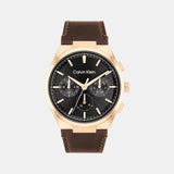 Distinguish Men Quartz Black Dial Multi-Function Leather Watch 25200507