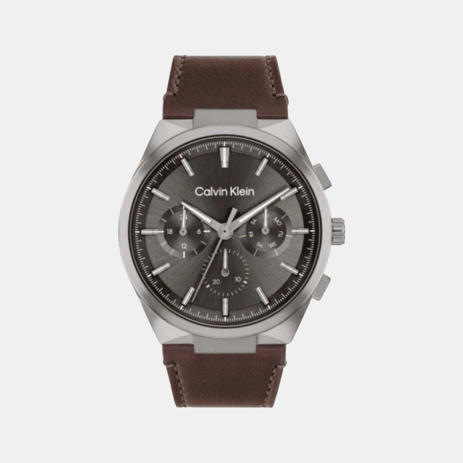 Distinguish Men Quartz Grey Dial Multi-Function Leather Watch 25200508