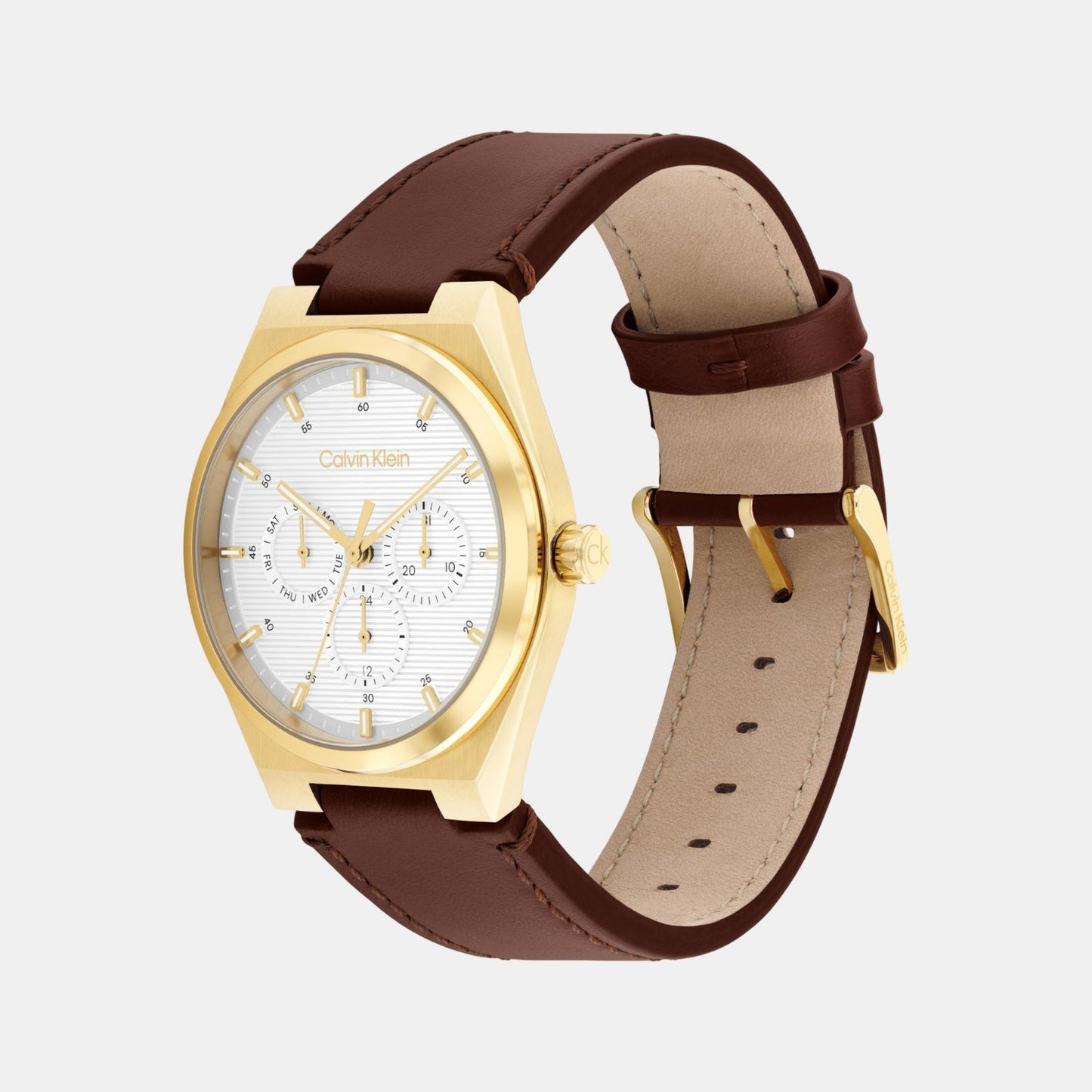 Ck Motion Men Quartz White Dial Multi-Function Leather Watch 25200523