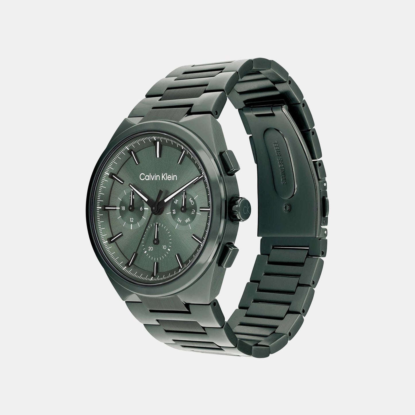 Distinguish Men Quartz Green Dial Multi-Function Stainless Steel Watch 25200535