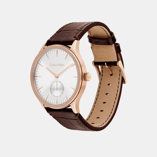 Ck Tailored Men Quartz Silver Dial Analog Leather Watch 25200553