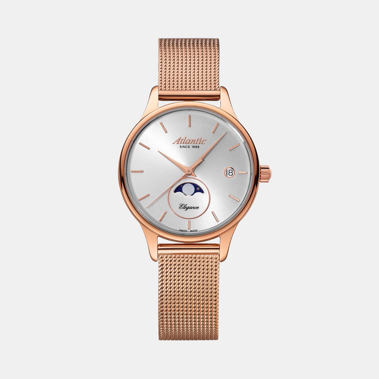 Elegance Moonphase Women Quartz Silver Dial Analog Mesh Watch 29040.44.21.MB