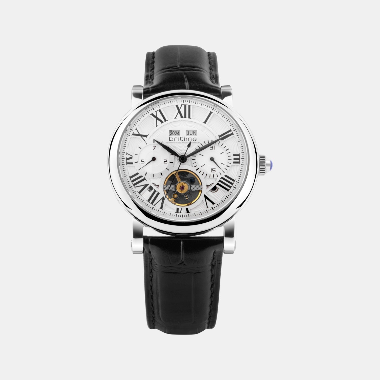 Motion Men Automatic Silver Dial Multi-Function Leather Watch 323-L10306