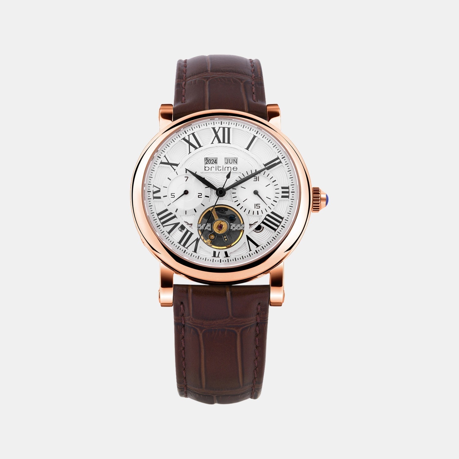 Motion Men Automatic Silver Dial Multi-Function Leather Watch 323-L30308