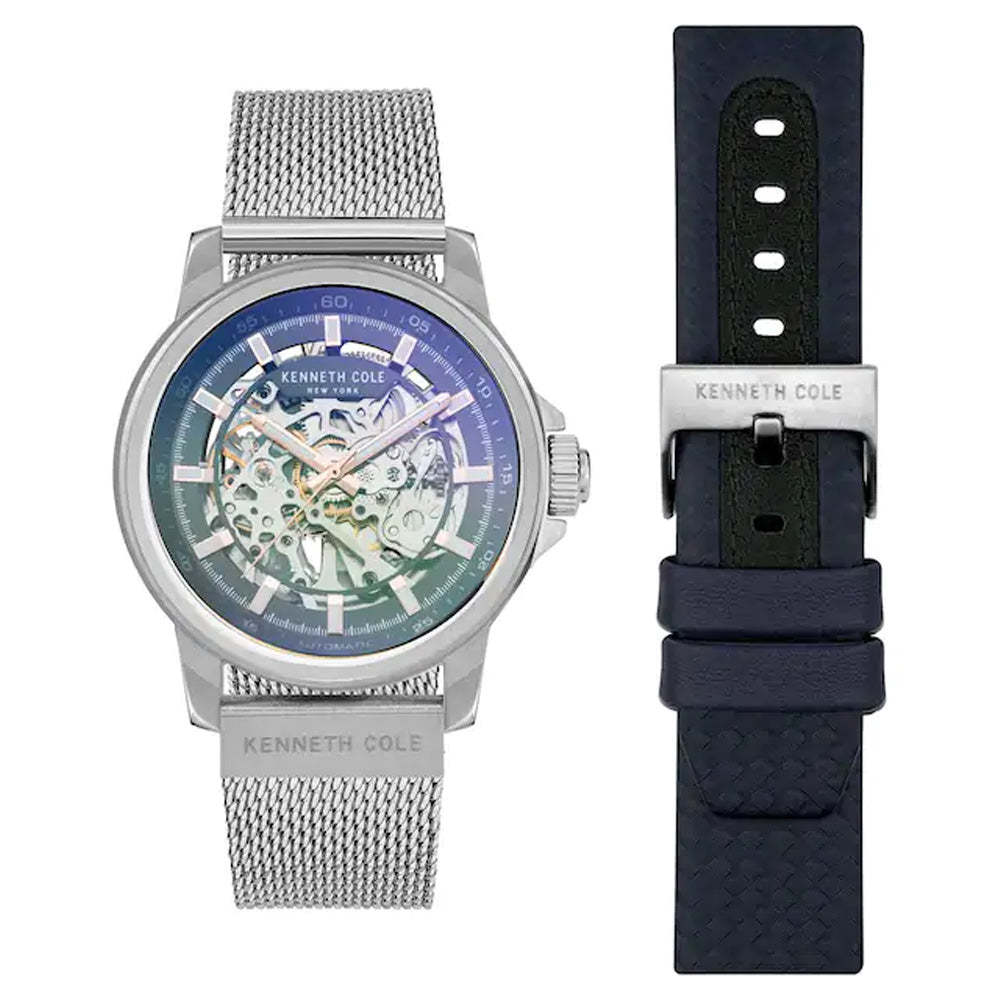 Kenneth Cole Grey Dial Silver Leather Strap Watch NDKCWGL2104101MN
