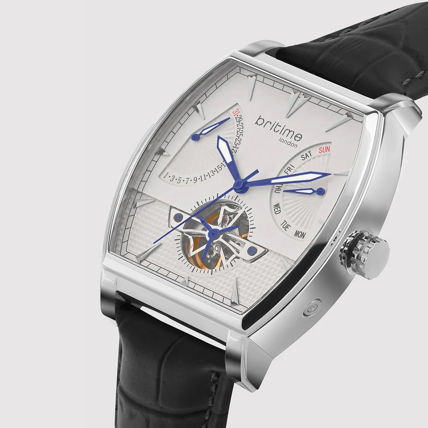 Emerion Men Automatic White Dial Multi-Function Leather Watch 465-L10306