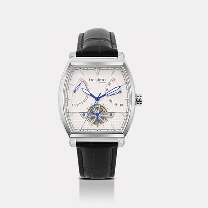 Emerion Men Automatic White Dial Multi-Function Leather Watch 465-L10306