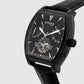 Emerion Men Automatic Black Dial Multi-Function Leather Watch 465-L80406
