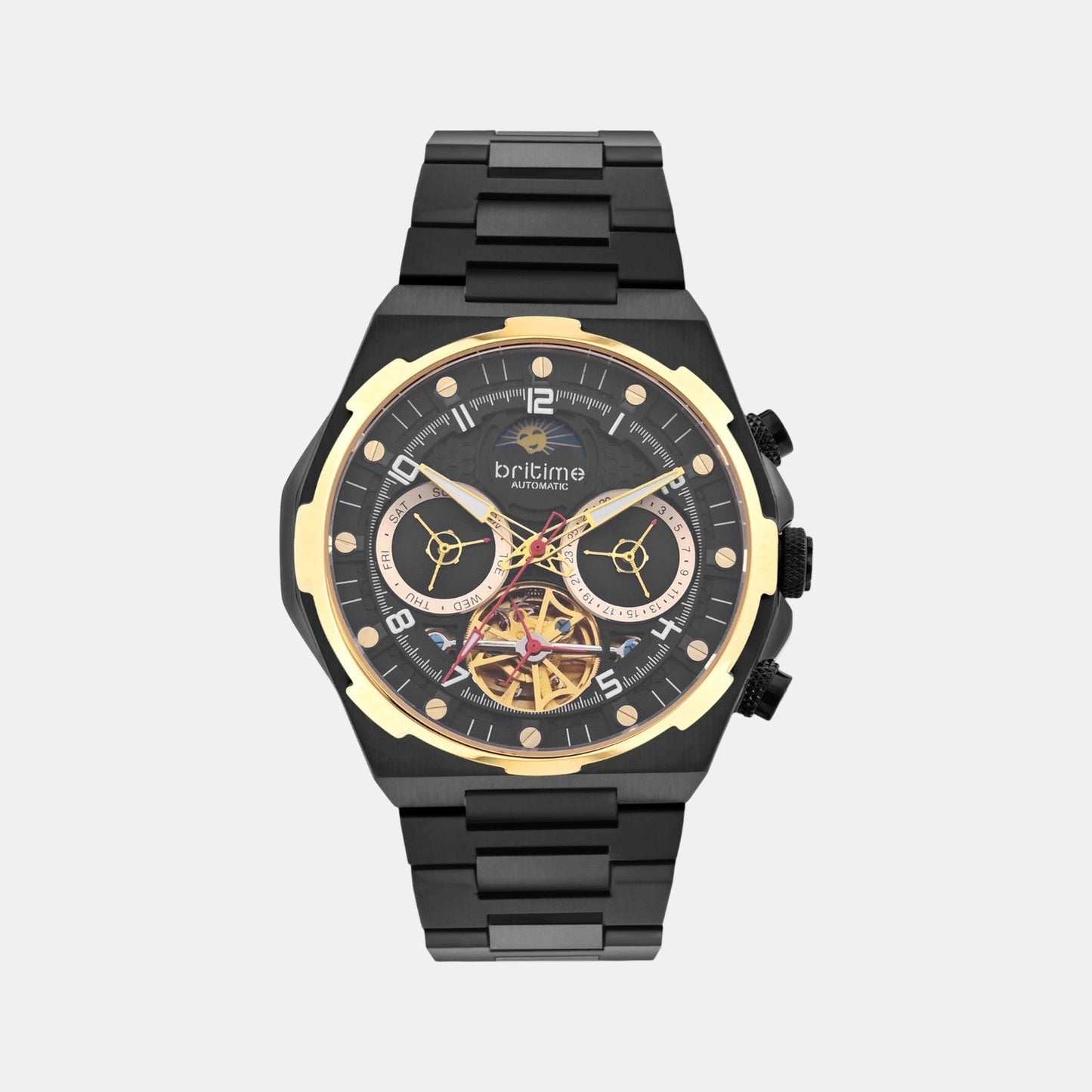 Taurus Men Automatic Black Dial Multi-Function Stainless Steel Watch 489-M20406