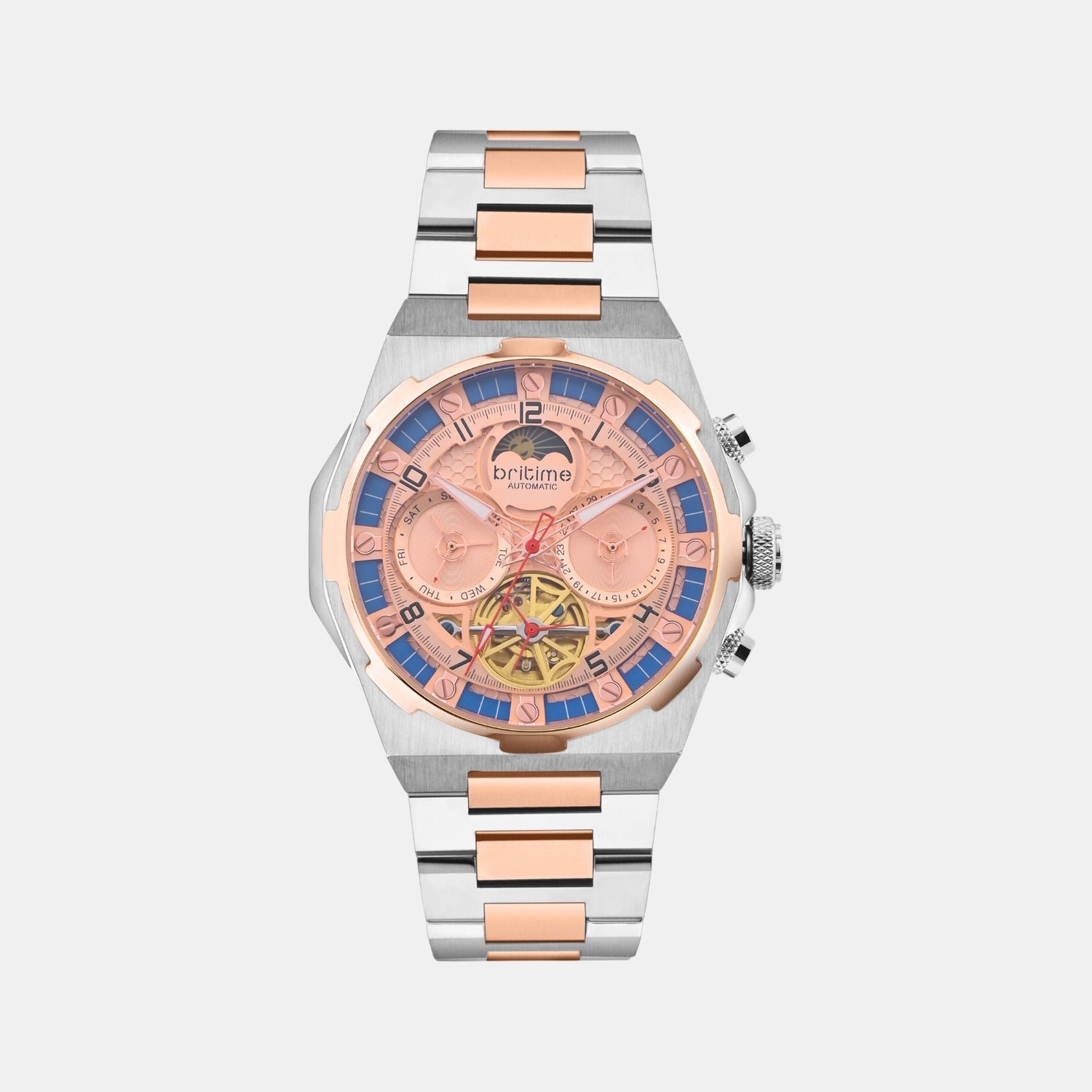 Taurus Men Automatic Rose Gold Dial Multi-Function Stainless Steel Watch 489-M30705