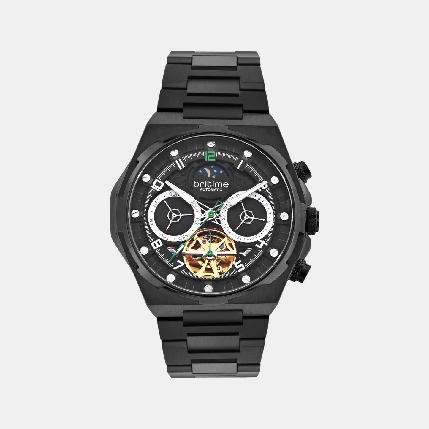 Taurus Men Automatic Black Dial Multi-Function Stainless Steel Watch 489-M40406