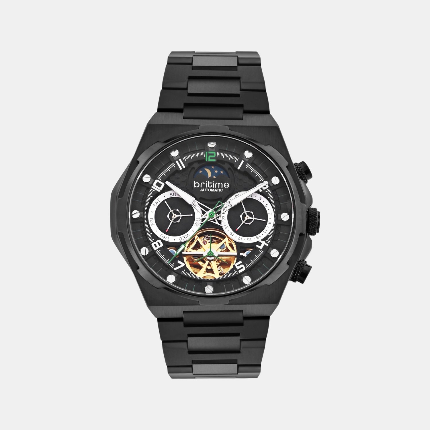 Taurus Men Automatic Black Dial Multi-Function Stainless Steel Watch 489-M40406