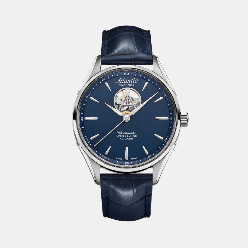 Men Automatic Blue Dial Analog Leather Watch 52780.41.51