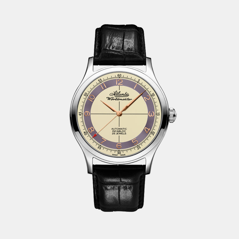 Men Automatic Cream Dial Analog Leather Watch 53754.41.93RB